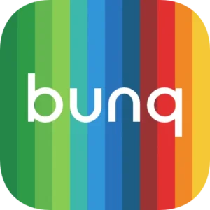 bunq-logo-bunq-written-in-white-text-across-rainbow-vertical-striped-background