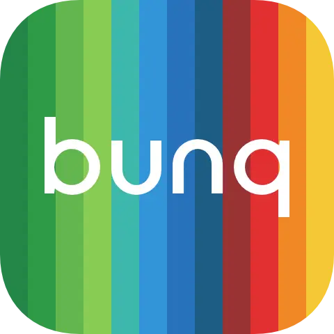 bunq-logo-bunq-written-in-white-text-across-rainbow-vertical-striped-background