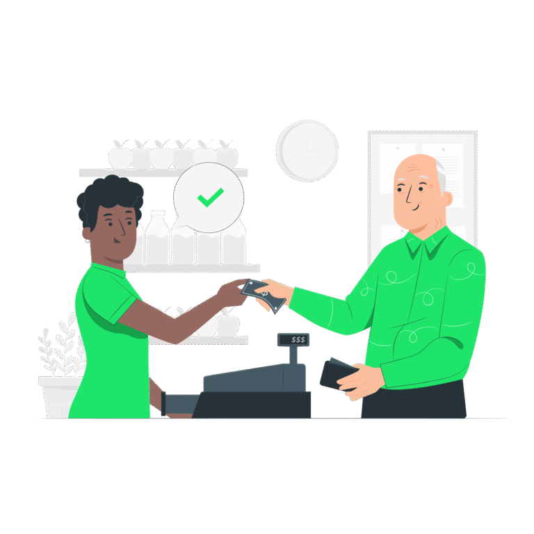 graphic-of-woman-paying-at-payment-terminal-to-white-haired-shopkeeper